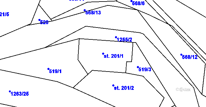 Parcela st. 201/1 v KÚ Jimramov, Katastrální mapa