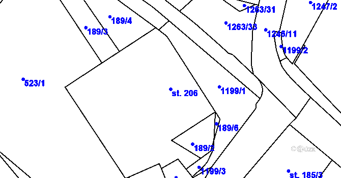 Parcela st. 206 v KÚ Jimramov, Katastrální mapa