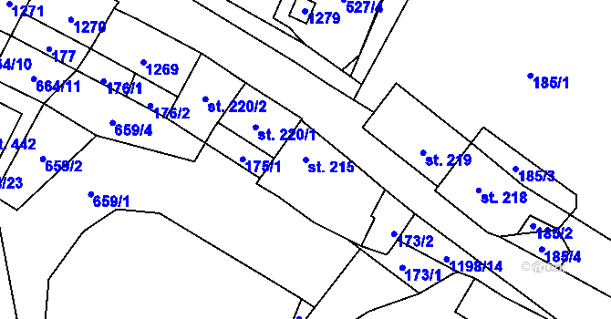 Parcela st. 215 v KÚ Jimramov, Katastrální mapa