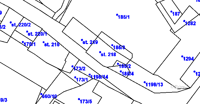 Parcela st. 218 v KÚ Jimramov, Katastrální mapa