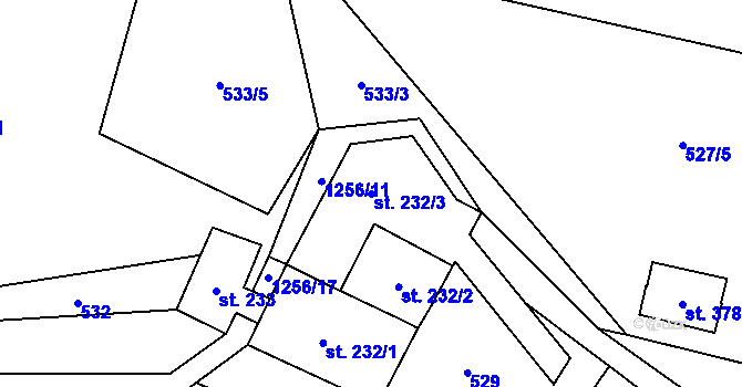 Parcela st. 232/3 v KÚ Jimramov, Katastrální mapa