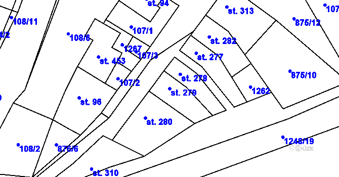 Parcela st. 279 v KÚ Jimramov, Katastrální mapa