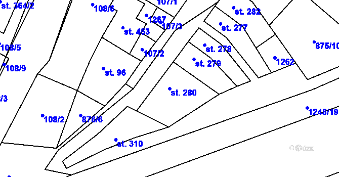 Parcela st. 280 v KÚ Jimramov, Katastrální mapa