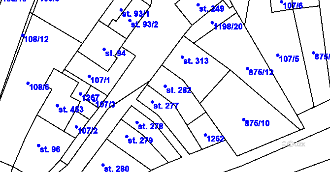 Parcela st. 282 v KÚ Jimramov, Katastrální mapa