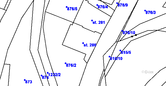 Parcela st. 286 v KÚ Jimramov, Katastrální mapa