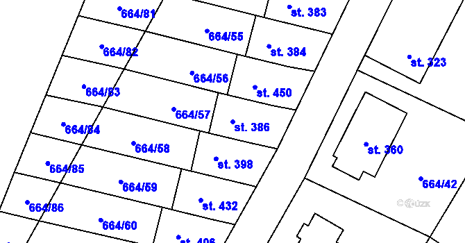 Parcela st. 386 v KÚ Jimramov, Katastrální mapa