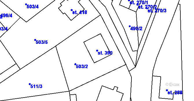 Parcela st. 390 v KÚ Jimramov, Katastrální mapa