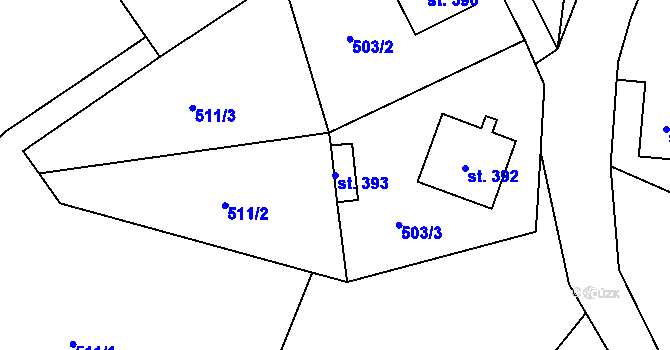 Parcela st. 393 v KÚ Jimramov, Katastrální mapa