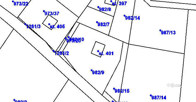 Parcela st. 401 v KÚ Jimramov, Katastrální mapa