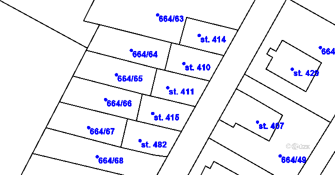 Parcela st. 411 v KÚ Jimramov, Katastrální mapa