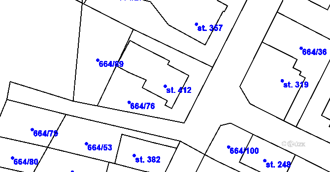 Parcela st. 412 v KÚ Jimramov, Katastrální mapa