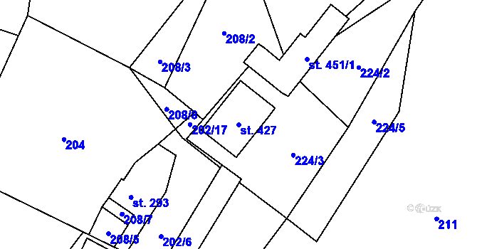Parcela st. 427 v KÚ Jimramov, Katastrální mapa