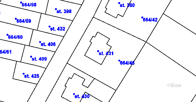 Parcela st. 431 v KÚ Jimramov, Katastrální mapa