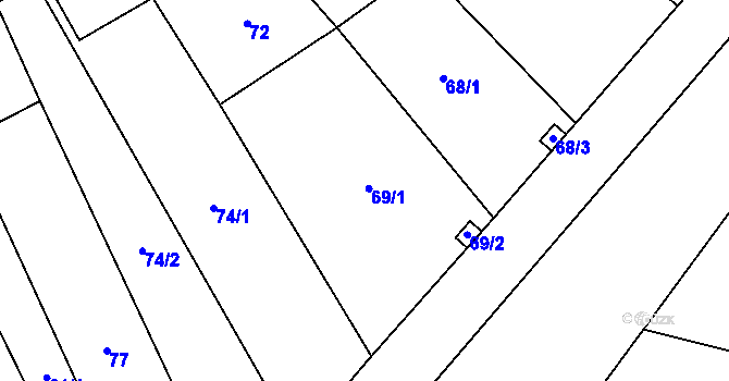 Parcela st. 69 v KÚ Jimramov, Katastrální mapa
