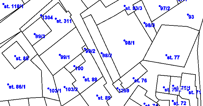 Parcela st. 98/2 v KÚ Jimramov, Katastrální mapa