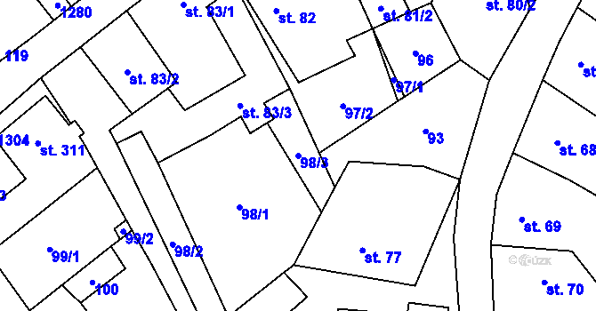 Parcela st. 98/3 v KÚ Jimramov, Katastrální mapa