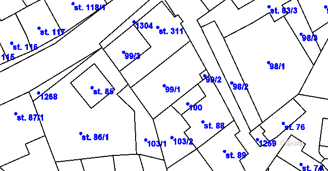 Parcela st. 99/1 v KÚ Jimramov, Katastrální mapa