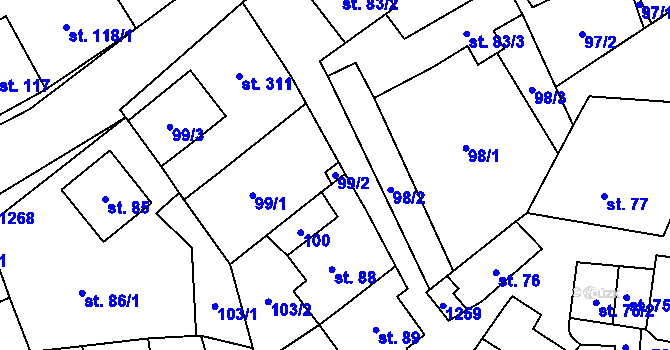 Parcela st. 99/2 v KÚ Jimramov, Katastrální mapa