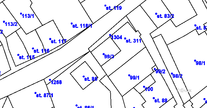 Parcela st. 99/3 v KÚ Jimramov, Katastrální mapa