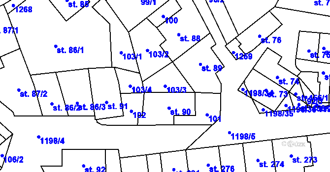 Parcela st. 103/3 v KÚ Jimramov, Katastrální mapa