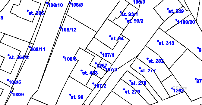 Parcela st. 107/1 v KÚ Jimramov, Katastrální mapa