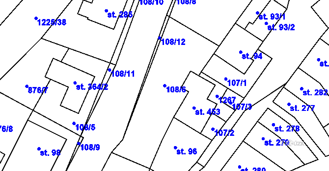 Parcela st. 108/6 v KÚ Jimramov, Katastrální mapa