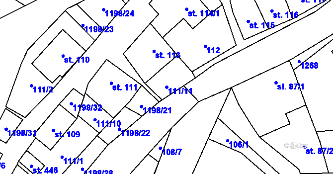 Parcela st. 111/11 v KÚ Jimramov, Katastrální mapa
