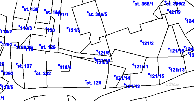 Parcela st. 121/5 v KÚ Jimramov, Katastrální mapa