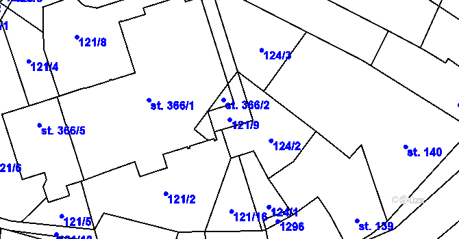 Parcela st. 121/9 v KÚ Jimramov, Katastrální mapa