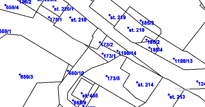 Parcela st. 173/1 v KÚ Jimramov, Katastrální mapa