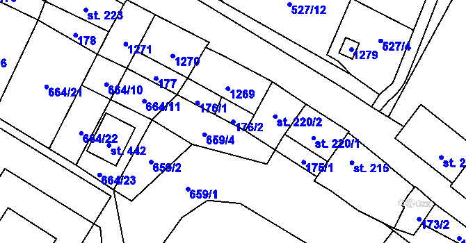 Parcela st. 176/2 v KÚ Jimramov, Katastrální mapa