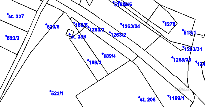 Parcela st. 189/4 v KÚ Jimramov, Katastrální mapa