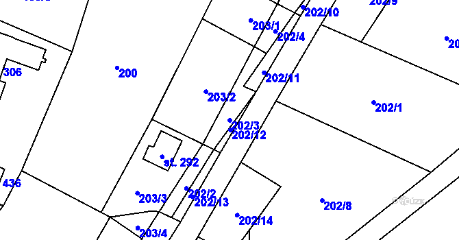 Parcela st. 202/3 v KÚ Jimramov, Katastrální mapa