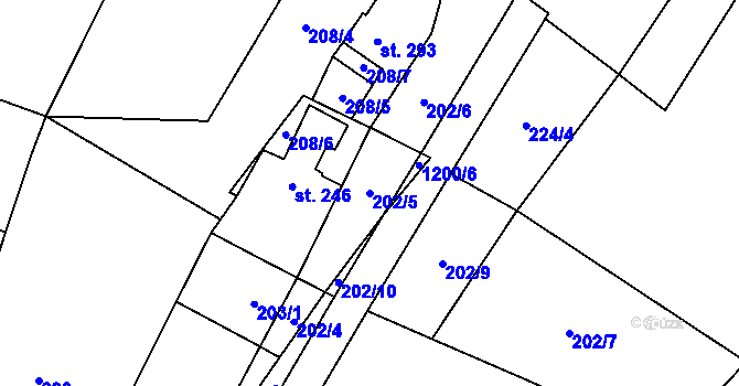 Parcela st. 202/5 v KÚ Jimramov, Katastrální mapa