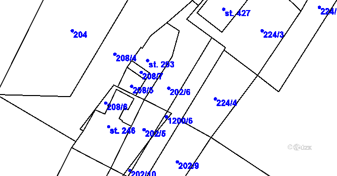 Parcela st. 202/6 v KÚ Jimramov, Katastrální mapa