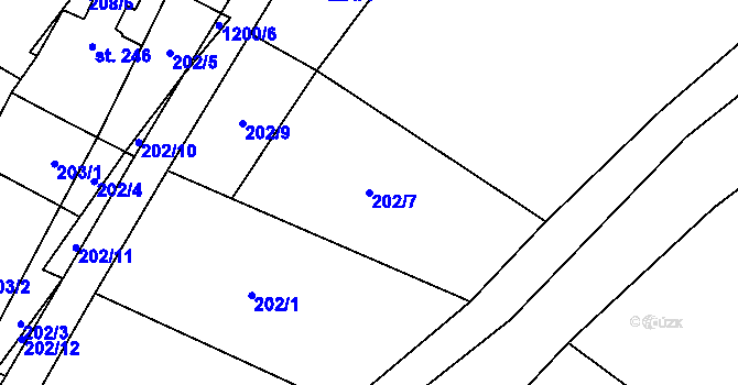 Parcela st. 202/7 v KÚ Jimramov, Katastrální mapa