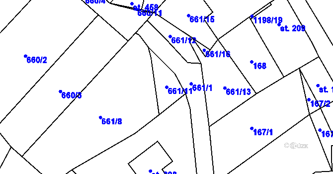 Parcela st. 661/11 v KÚ Jimramov, Katastrální mapa