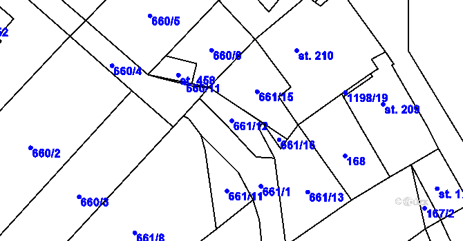 Parcela st. 661/12 v KÚ Jimramov, Katastrální mapa