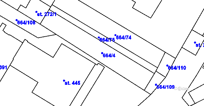 Parcela st. 664/4 v KÚ Jimramov, Katastrální mapa