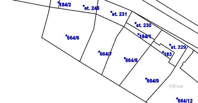 Parcela st. 664/7 v KÚ Jimramov, Katastrální mapa