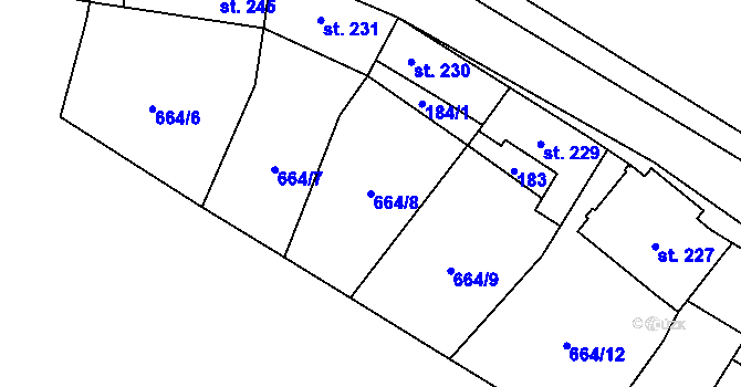 Parcela st. 664/8 v KÚ Jimramov, Katastrální mapa