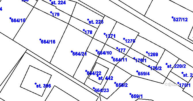 Parcela st. 664/10 v KÚ Jimramov, Katastrální mapa