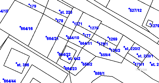 Parcela st. 664/11 v KÚ Jimramov, Katastrální mapa