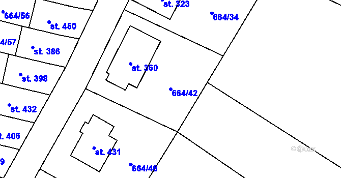 Parcela st. 664/42 v KÚ Jimramov, Katastrální mapa