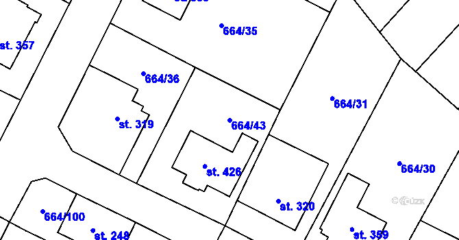 Parcela st. 664/43 v KÚ Jimramov, Katastrální mapa