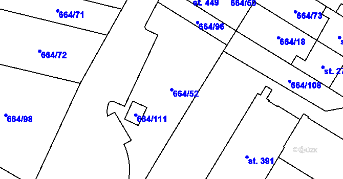 Parcela st. 664/52 v KÚ Jimramov, Katastrální mapa