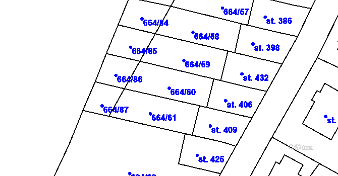 Parcela st. 664/60 v KÚ Jimramov, Katastrální mapa
