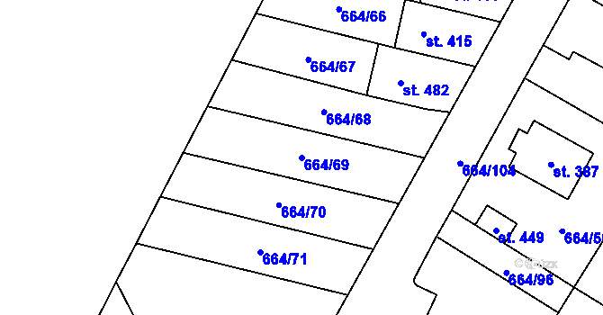Parcela st. 664/69 v KÚ Jimramov, Katastrální mapa