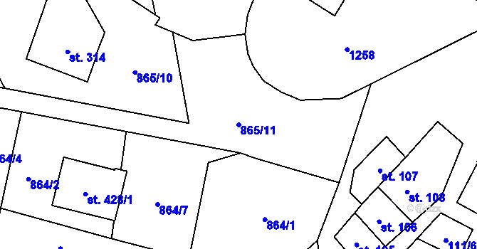 Parcela st. 865/11 v KÚ Jimramov, Katastrální mapa