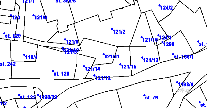 Parcela st. 121/11 v KÚ Jimramov, Katastrální mapa